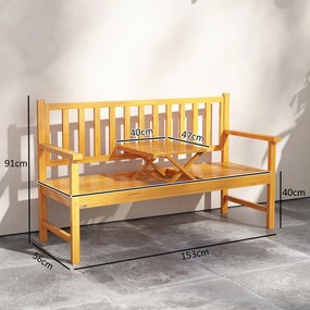 Outsunny Bancă de Grădină pentru 2-3 Persoane din Lemn de Pin, Bancă de Exterior cu Măsuță Rabatabilă și Brațe, pentru Balcon și Terasă, 153x56x91 cm, Maro Deschis | Aosom Romania