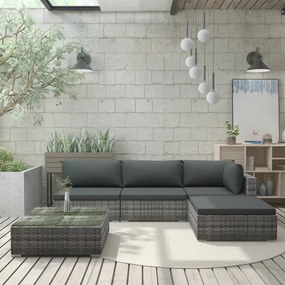 Set mobilier de gradina cu perne, 5 piese, gri, poliratan Gri, 5