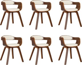 vidaXL Scaun de bucătărie, 6 buc., crem piele ecologică și lemn curbat
