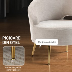 HOMCOM Scaun Modern pentru Living cu Spătar Arcuit și Arcuri Individuale, Tapițat cu Chenille, Spumă, Lemn și Oțel, 69x65x67 cm, Crem și Auriu | Aosom Romania