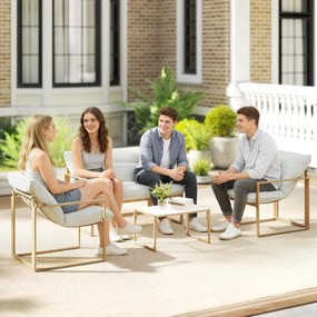 Set mobilier pentru grădină 4 piese Outsunny, set pentru terasă cu masă cu blat din sticlă securizată, canapea, 2 fotolii, Alb | Aosom Romania