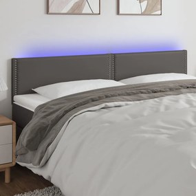 3121572 vidaXL Tăblie de pat cu LED, gri, 160x5x78/88 cm, piele ecologică