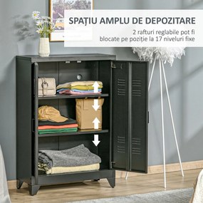 HOMCOM Dulapior Multifunctional cu 2 Usi Stil Industrial, Dulapior Metalic pentru Casa si Garaj - Gri | Aosom Romania
