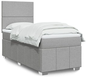 vidaXL Pat box spring cu saltea, gri deschis, 100x200 cm, textil