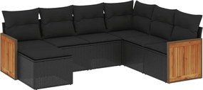 vidaXL Set canapele de grădină cu perne, 7 piese, negru, poliratan