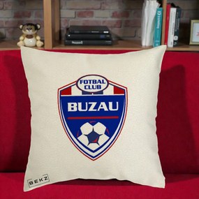 Perna Personalizata FC Buzau Fotbal, 40x40 cm, Ecru, Husa Detasabila, Perna Inclusa, BEKZ®