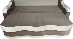 Canapea DIANA extensibila, 3 locuri, cu lada de depozitare, catifea maro cappuccino si crem , 220x100x80 Maro Cappuccino + Crem, Catifea