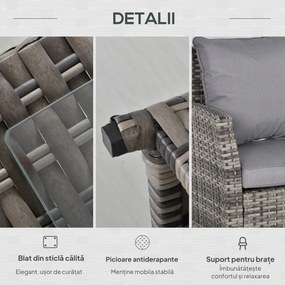 Outsunny Set Mobilier de Gradina 3 Piese, 2 Canapele Exterioare + Masa de Cafea, Ratan Sintetic Rezistent la Intemperii, Gri | Aosom Romania