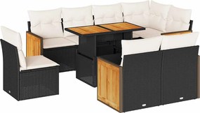 vidaXL Set mobilier grădină perne 9 piese negru poliratan/lemn acacia