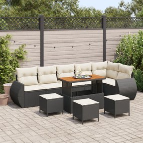 vidaXL Set de canapea de grădină din 9 piese cu perne, negru, ratan poli, acacia