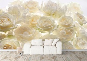 Fototapet.  Decor Mural Floral. Bujori si Trandafiri Albi. Art.01194