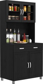HOMCOM Bufet înalt bucătărie, dulap de bucătărie cu 4 uși, sertar, blat, rafturi reglabile, 80x48x170cm, negru | Aosom Romania