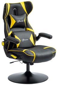 Vinsetto Scaun Gaming cu Funcție de Leagăn și Difuzor, Suport Lombar și pentru Gât, Piele Ecologică, Galben și Negru | Aosom Romania