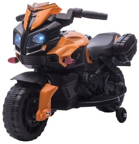 HOMCOM Motocicleta Electrica pentru Copii 18-48 Luni cu Faruri si Claxon, Viteza 3km/h, Motocicleta pentru Copii, Portocaliu