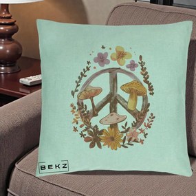 Perna Decorativa Peace Sign Ciuperci Floral, 40x40 cm, Verde Menta, Husa Detasabila, Perna Inclusa, BEKZ®
