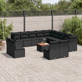 3256265 vidaXL Set mobilier de grădină cu perne, 14 piese, negru, poliratan