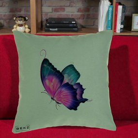 Perna Decorativa Fluture Neon, 40x40 cm, Verde, Husa Detasabila, Perna Inclusa, BEKZ®