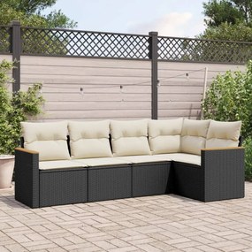 3258346 vidaXL Set mobilier de grădină cu perne, 5 piese, negru, poliratan