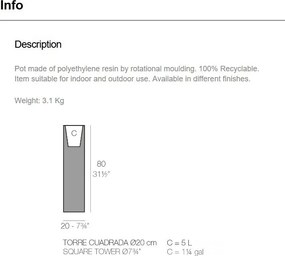Ghiveci plante design decorativ exterior/interior Square tower pot 20x20x80cm