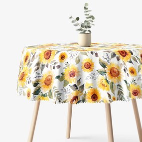 Goldea față de masă teflonată - flori de floarea-soarelui - rotundă Ø 150 cm