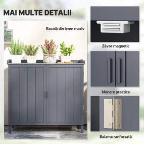 Outsunny Dulap pentru Exterior din Lemn de Brad cu Blat de Lucru din Metal Zincat si 2 Rafturi pentru Scule, 98x48x95.5 cm, Gri | Aosom Romania