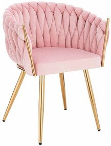 HR750 Scaun cu picioare Aurie Roz Pudra din Catifea