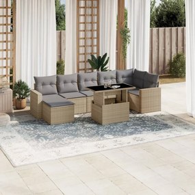 vidaXL Set canapele de grădină, 8 piese, cu perne, bej, poliratan