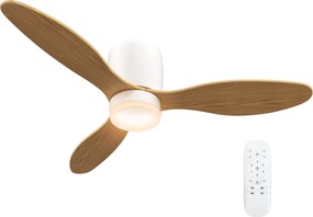 HOMCOM Ventilator de tavan cu lumină reglabilă și telecomandă 115 cm, 3 culori, 3 pale, 6 viteze, timer, natural | Aosom Romania