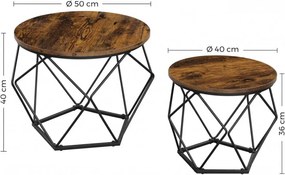 Set 2 masute de cafea, Ø 50 cm / Ø 40 cm, metal / PAL melaminat, maro rustic / negru, Vasagle