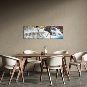 Tablou cu Erawan cascadă în pădure (cu ceas) (90x30 cm)