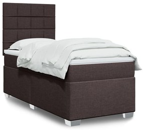 vidaXL Pat box spring cu saltea, maro închis, 90x200 cm, textil