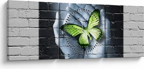 Tablou - Fluture verde în perete (cu ceas) (90x30 cm)