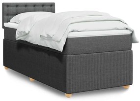 vidaXL Pat box spring cu saltea, gri închis, 90x200 cm, textil