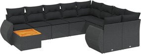 vidaXL Set canapele de grădină cu perne, 10 piese, negru, poliratan