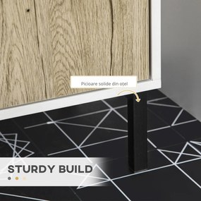 Kleankin Dulap Chiuvetă Baie, Raft, Uși Duble, Design Vintage, Stejar Antic/Alb, 60x30x60cm | Aosom Romania