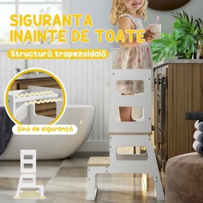 AIYAPLAY Turn de Învățare pentru Copii 3-6 Ani cu Tablă și Balustradă de Siguranță, 55x52,5x87,5 cm, Alb | Aosom Romania