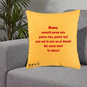 Cadou pentru Mama - Perna Personalizata Perna pentru Mama, 40x40 cm, Galben, Husa Detasabila, Perna Inclusa, BEKZ®