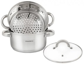 Oale pentru gatire cu aburi Klausberg KB 7141, 22 cm, 4 litri, 3 piese, Fund gros, Inox