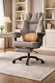 DOWINX 66B3 – Scaun directorial XXL, Extra-Lat și Construcție Heavy-Duty, Masaj Lombara Dublu, cotiere reglabile, suport pentru picioare, Rezistent 180 kg, plasă respirabilă+PU, Gri