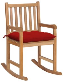 Scaun balansoar cu perna rosie, lemn masiv tec 1, Rosu