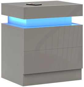 HOMCOM Mesa de Noapte cu Lumini LED 2 Sertare și Telecomandă Masă de Noapte pentru Dormitor Sufragerie 45x35x52 cm Gri | Aosom Romania