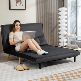 HOMCOM Canapea de dormit de 2 locuri, canapea pat, canapea transformabilă în pat, spătar reglabil, material textil, cadru metalic, Gri | Aosom Romania