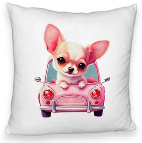 Perna Decorativa Fluffy, Model Chihuahua Love, 40x40 cm, Alba, Husa Detasabila, Burduf