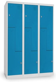 Dulap metalic Z, 3 compartimente, 120 x 50 x 180 cm, blocare, albastru - ral 5012
