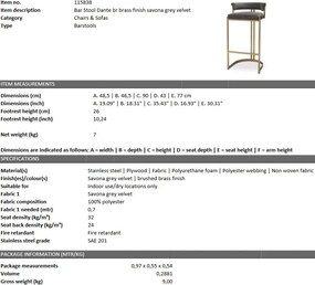 Scaun bar design LUX, Bar Stool Dante, gri 115838 HZ