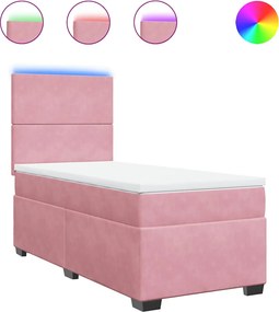 vidaXL Pat box spring cu saltea, roz, 80x200 cm, catifea