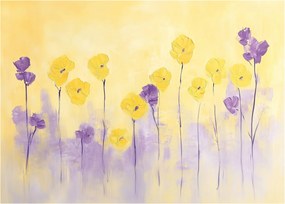 Tablou pe sticlă - Flori mov și galbene (70x50 cm)