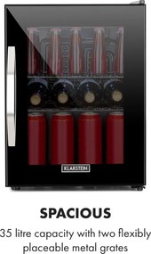 Klarstein Beersafe M Onyx, frigider, C, LED, 2 grătare metalice, ușă din sticlă, onyx