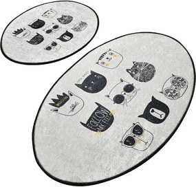 Set 2 covorase baie CUTIE, forma ovala, poliester, gri/negru