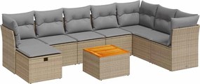 vidaXL Set canapele de grădină, 9 piese, cu perne, bej, poliratan